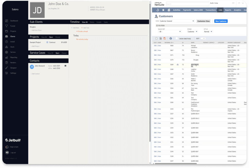 SyncJet project data synchronized in NetSuite